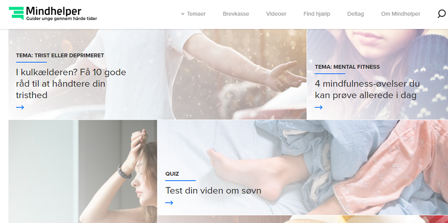 Mindhelper.dk er et fælles projekt søsat af de fem regioner. Her kan unge søge og spørge efter hjælp, når problemer opstår.