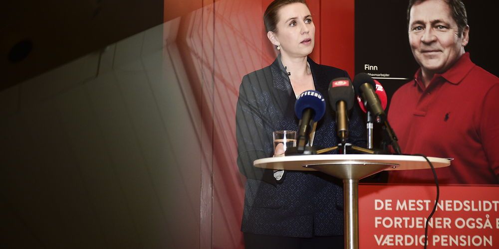Socialdemokratiets formand Mette Frederiksen præsenterer udspillet "De mest nedslidte fortjener også en værdig pension" .(