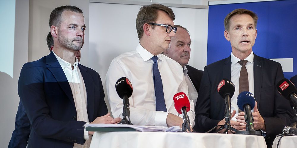 Det Radikale Venstres Morten Østergaard, beskæftigelsesminister Troels Lund Poulsen (V) og Dansk Folkepartis Kristian Thulesen Dahl præsenterer aftale om seniorførtidspension, i Beskæftigelsesministeriet, torsdag den 2. maj 2019. (
