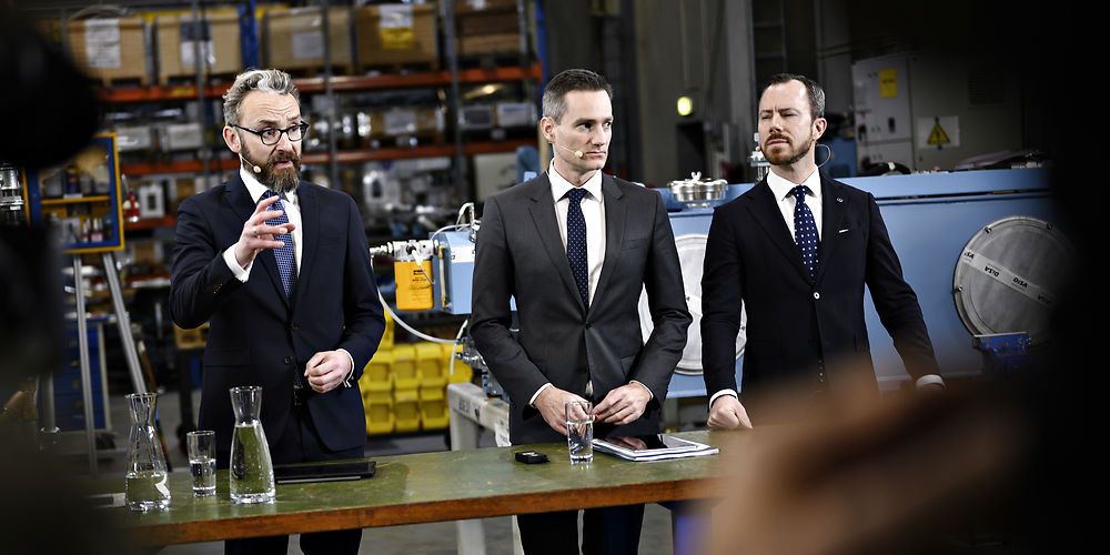 Transport-, bygnings- og boligminister Ole Birk Olesen (LA), erhvervsminister og formand for regeringens hovedstadsudvalg Rasmus Jarlov (K) og miljø- og fødevareminister Jakob Ellemann-Jensen (V) afholder pressemøde om regeringens hovedstadsudspil. 