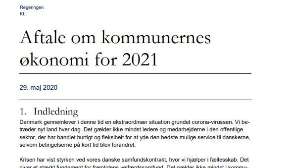 Fredag 29. maj indgik KL og regeringen en aftale om rammerne for kommunernes økonomi i 2021. I artiklen er nogle links, hvor du kan få overblik over økonomiaftalen.