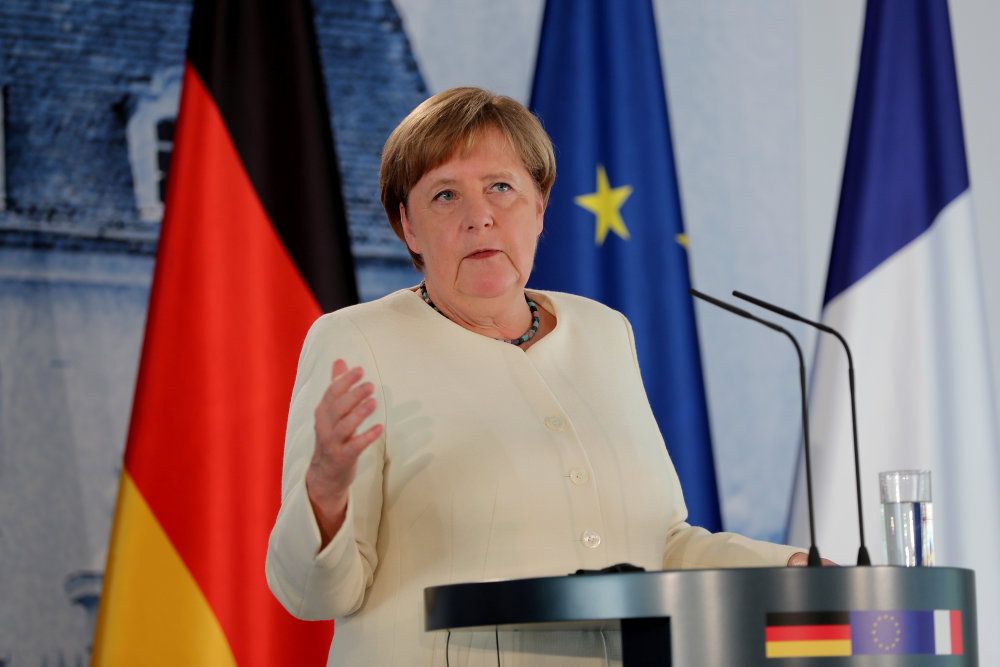 Den tyske forbundskansler, Angela Merkel, kan notere sig, at arbejdsløsheden under coronakrisen er steget fra 5,0 procent i februar til 6,4 procent i juni.