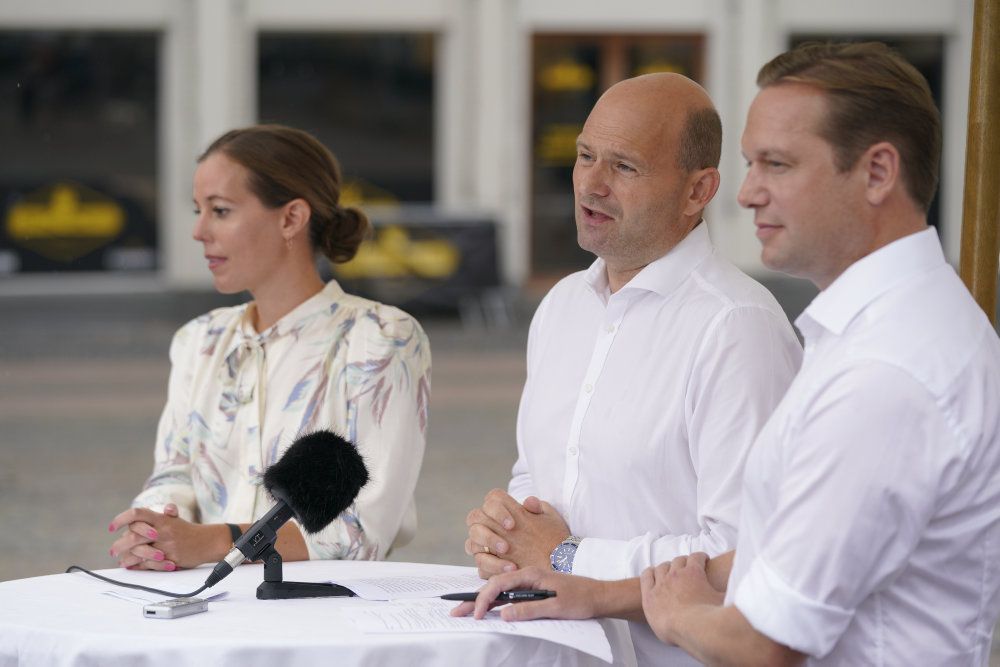 Søren Pape Poulsen, Mai Mercado og Marcus Knuth under Konservatives pressemøde i forbindelse med deres sommergruppemøde i Hillerød, torsdag den 20. august 2020.