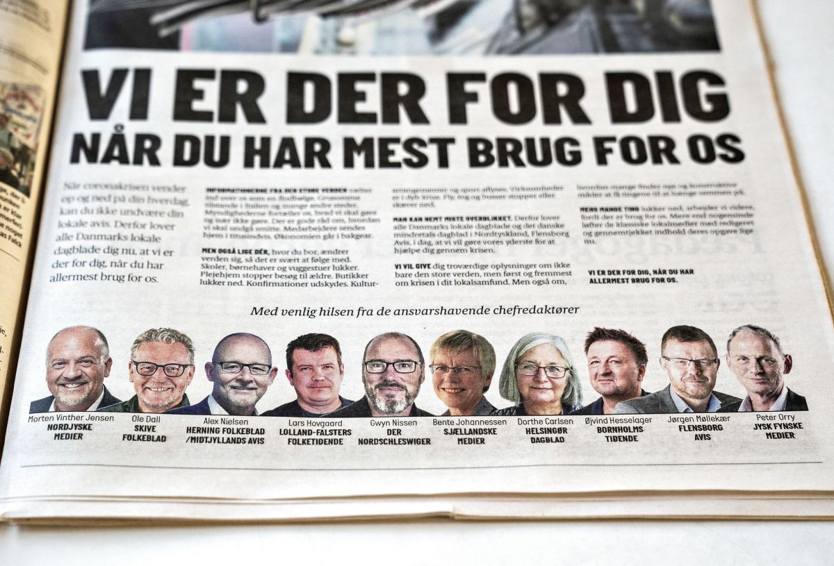 "Vi er der, når du har mest brug for os." Sådan lød det fra Danmarks lokale dagblade i en fælles annonce den 25. marts 2020.