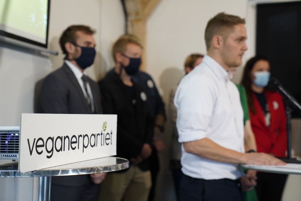 Veganerpartiet holder pressemøde i forsamlingshuset på Onkel Dannys Plads i København mandag den 28. september 2020.