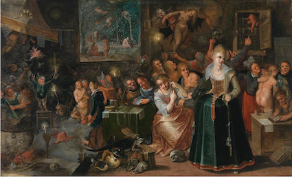 Billedet stammer fra det nyeste museum blandt Sydvestjyske Museer - HEX - museum of witch hunt. I 15- og 1600-tallet var de fleste overbevist om, at hekse mødtes til sabbat. For at komme frem til de store fællesmøder, måtte heksene flyve, og dette kunne naturligvis foregå på kost, men også andre redskaber, dyr og sågar forheksede mennesker. 
Til højre i billedet bliver en heks smurt med flyvesalve, mens en anden flyver op gennem skorstenen til venstre.