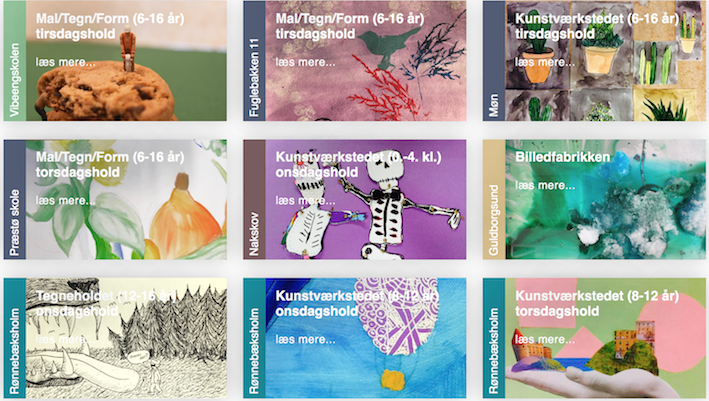 Billedskolen Storstrøm har undervisningen for børn og unge mellem 6-16 år på ugentlige fritidshold i Lolland, Guldborgsund, Vordingborg, Faxe, Stevns og Næstved Kommune.