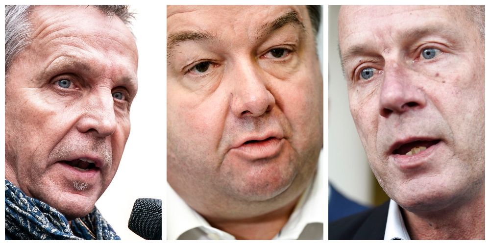 (Arkiv) Formænd for tre toneangivende fagforbund kritiserer regeringen for ikke at løfte dagpengesatsen. Det er fra venstre Per Christensen, 3F; Claus Jensen, Dansk Metal og Kim Henningsen, HK.