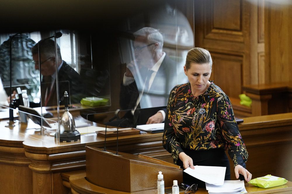 Statsminister Mette Frederiksen (S). Møde i Folketingssalen, som indledes med en udvidet partilederdebat, på Christiansborg tirsdag den 13. april 2021. Desuden behandles lovgivning om mink og kompensation til minkavlerne.