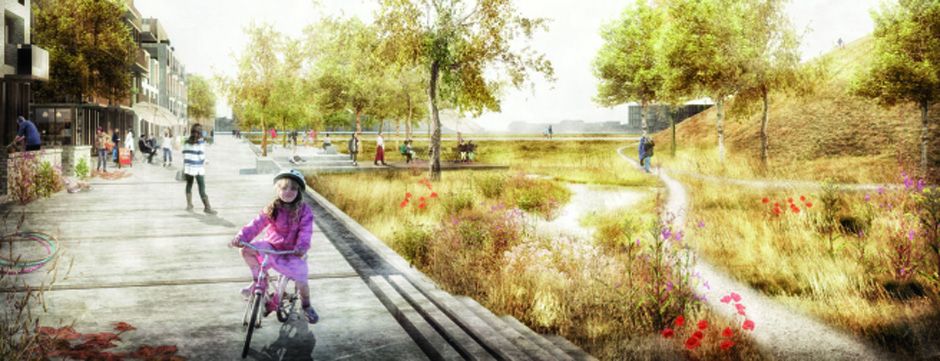 Med havnen og grønne områder lige i nærheden samt målrettet arkitektur er der lagt op til, at Børne- og Ungeuniverset kan blive lidt af en drøm. Illustrationen her er fra Lokalplanen og er lavet for at give en idé om, hvordan der kan komme til at se ud.