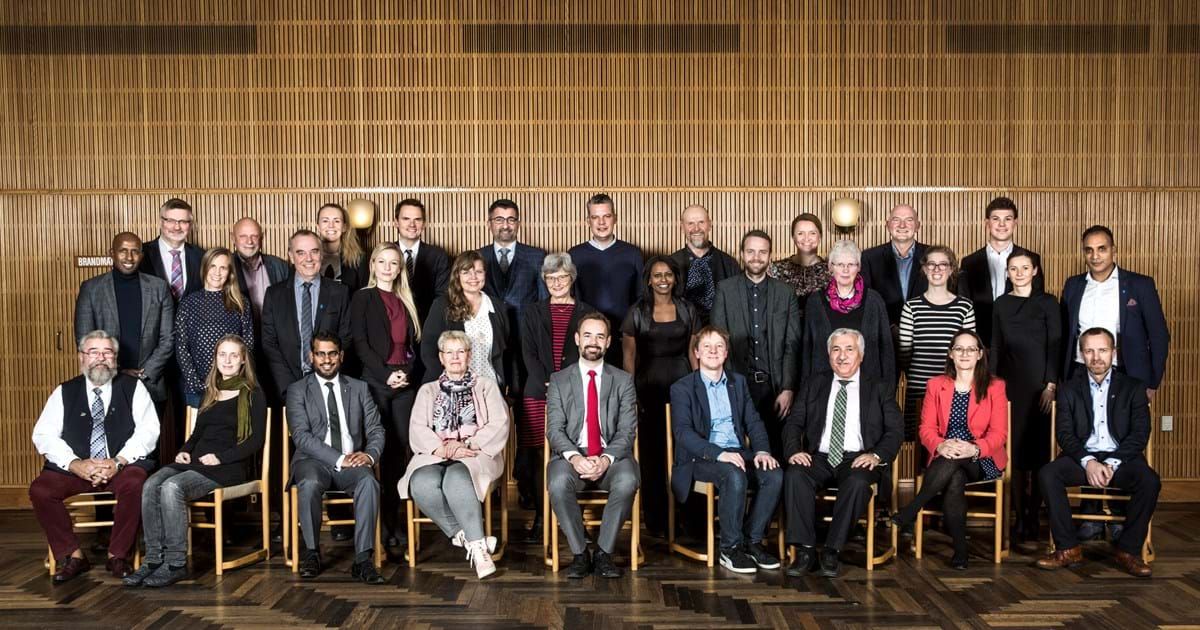 I en stor kommune som Aarhus var fordelingen mellem kønnene også ulige efter kommunalvalget i 2017, hvor fotoet er fra. 18 mænd og 13 kvinder var blevet valgt ind.