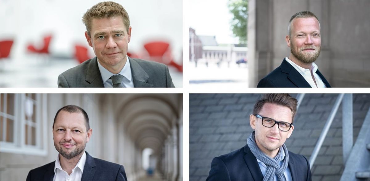Øverst fra højre branchedirektør i Dansk Industri, Jakob Scharff. - Velfærdspolitisk chef i Dansk Erhverv, Troels Yde Toftdahl. - Branchedirektør i Selveje Danmark Jon Krog. - Politisk og Strategisk chef i LOS, Laust Westtoft