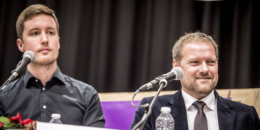René Christensen fra DF (t.h.) har foreslået minimumsstandarder til ældre, som et resultat af Jacob Mark og SFs fokus på minimumsnormeringer på børneområdet. Men det kan ende med, at det bliver handicapområdet, der bliver den store taber i det kapløb.