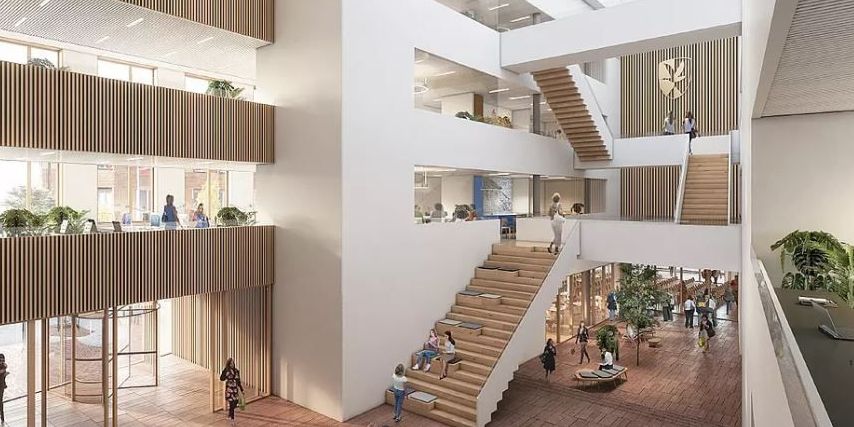 Sådan her skal det nye rådhus efter planen se ud indvendigt. Animationen er udarbejdet af MOE, PLH Arkitekter og ETN Arkitekter.