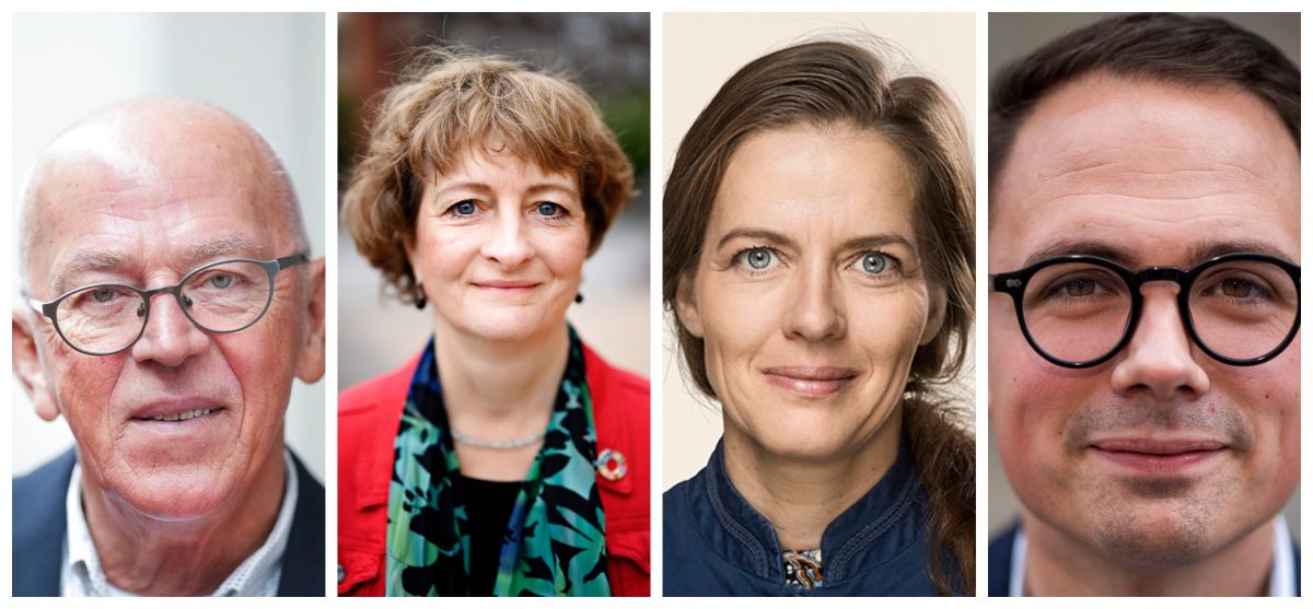 Hvor godt kommer det til at gå dem her ved valget? Vær med i NB-Kommunes konkurrence 'Gæt et valg'. Fra venstre ses Villy Søvndal (SF), Line Barfod (Enh.), Ellen Trane Nørby (V) og Simon Aggesen (K).