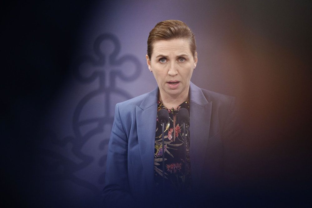 Statsminister Mette Frederiksen (S) på et pressemøde onsdag aften.