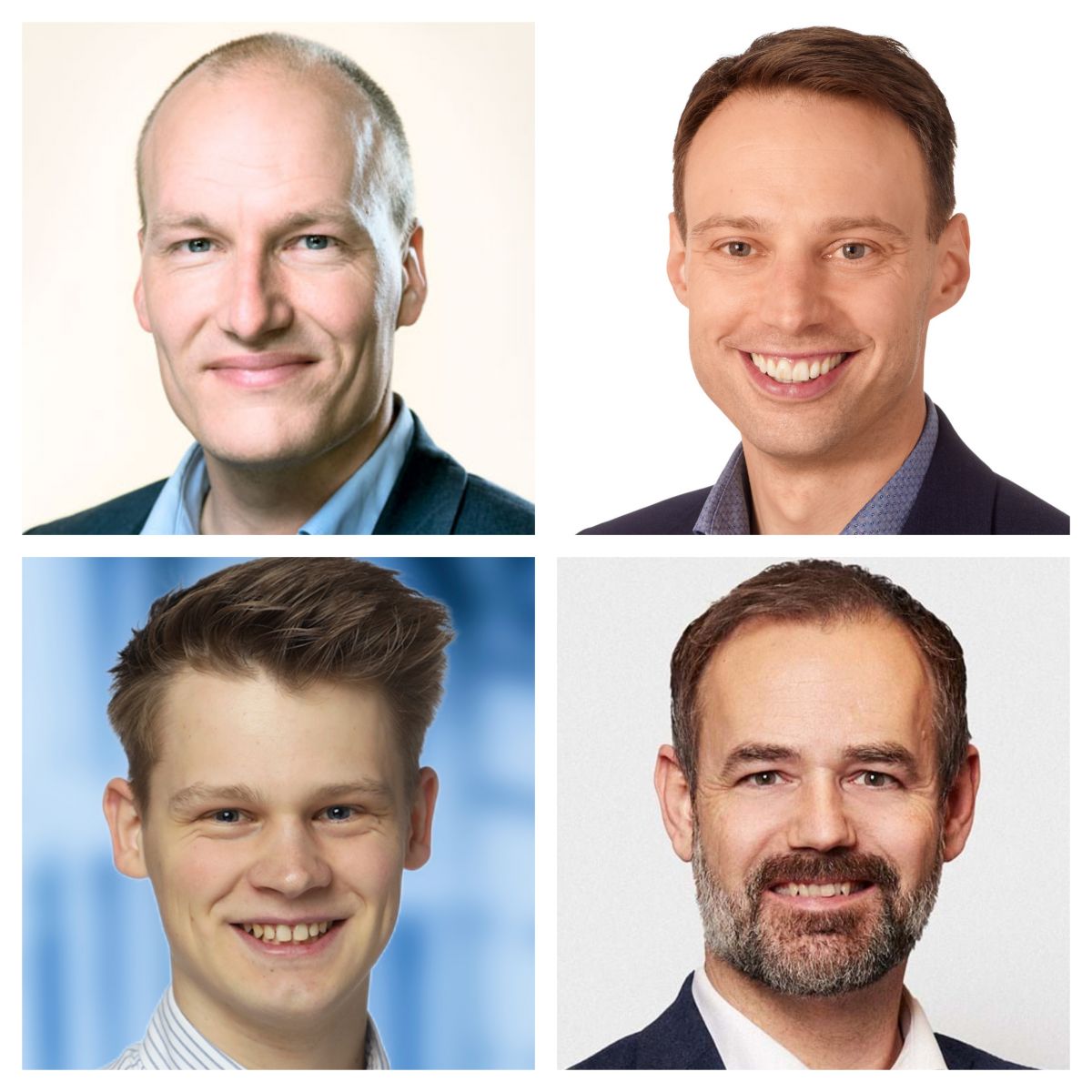 Øverst fra venstre medlem af kommunalbestyrelsen på Frederiksberg Pelle Dragsted (EL) øverst til højre SF-borgmester i Hvidovre Anders Wolf Andresen, nederst til venstre byrådsmedlem i Slagelse Nikolaj Bjørn Christensen (V), nederst til højre Aarhus-borgmester Jacob Bundsgaard (S).