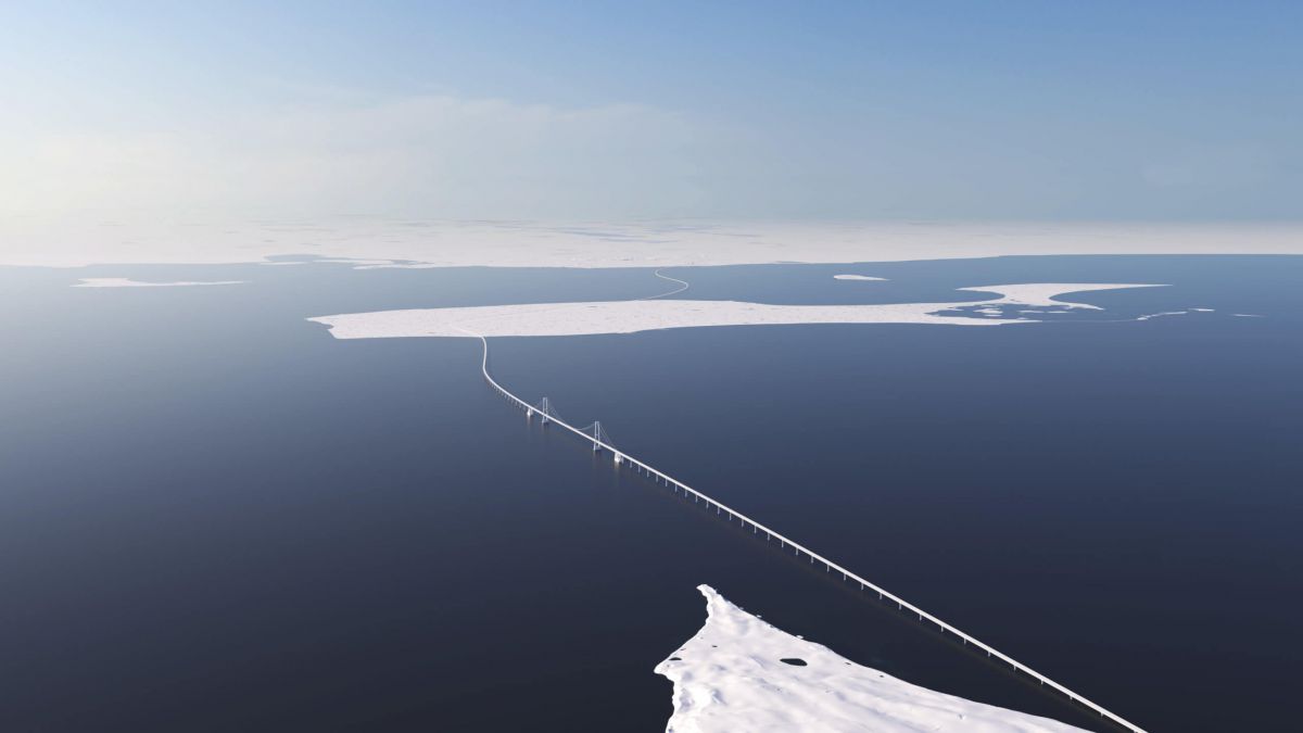 Sådan her kan Kattegatforbindelsen komme til at strække sig fra Røsnæs, over Samsø til Hou (visualisering).