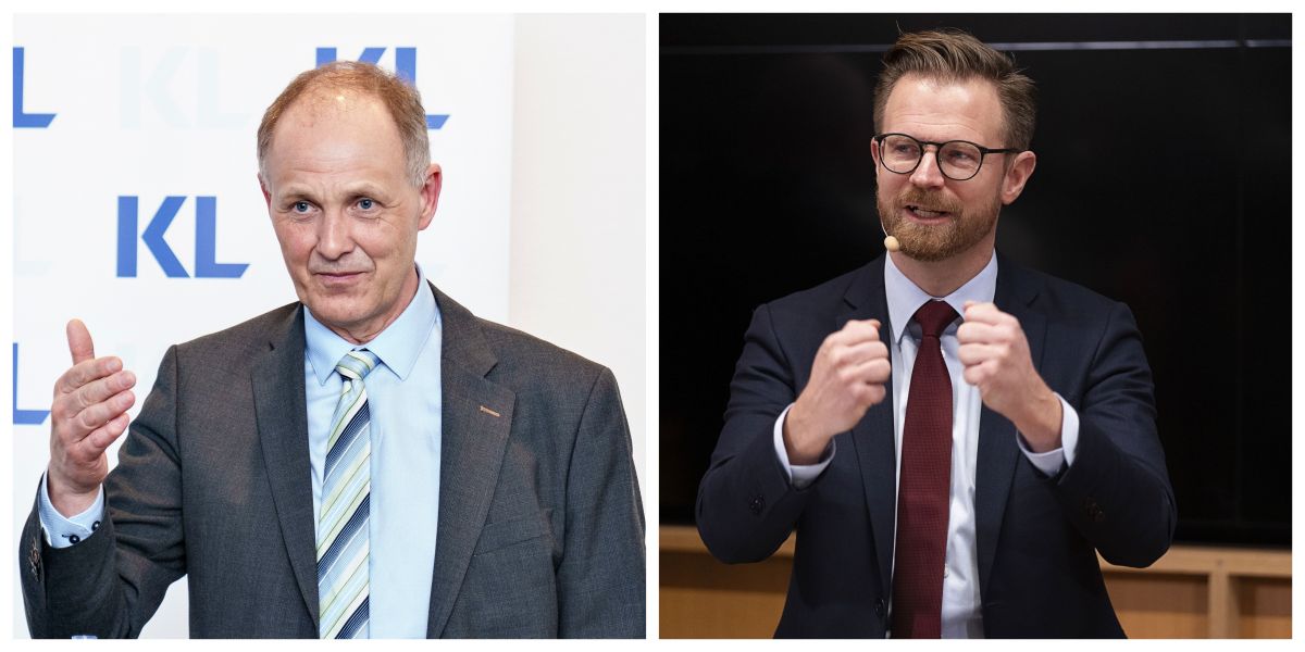 Kommunerne har med deres seniorpolitikker selv et ansvar for den nuværende personalemangel, mener Socialdemokratiets finansordfører Benny Engelbrecht (t.h.). KL-formand Martin Damm vil gerne have regeringen til at øge arbejdsudbuddet.