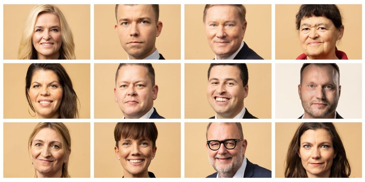 Fra øverste venstre Birgitte Vind (S), Nick Zimmermann (DF), Lars-Chr. Brask (LA), Jette Gottlieb (EL), Franciska Rosenkilde (AL), Dennis Flytkjær (DD), Mike Villa Fonseca (M), Lars Boje Mathiesen (NB), Lise Bertelsen (K), Theresa Berg Andersen (SF), Lars Chr. Lilleholt (V), Lotte Rod (R).