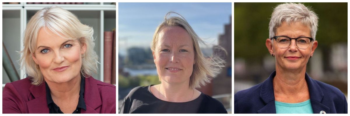 HK'ere og socialrådgivere i kommunerne risikerer at miste deres job. Det frygter fagforbund. Fra venstre ses formændene fra BUPL, Elisa Rimpler, Dansk Socialrådgiverforening, Signe Færch, og HK Kommunal, Lene Roed.
