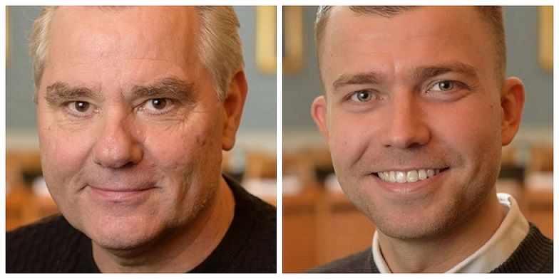Mogens Nyholm (t.v.) opfordrer Nick Zimmermann til at afgive formandsposten i Miljø og Teknik-udvalget i Randers i forbindelse med kommende orlov.