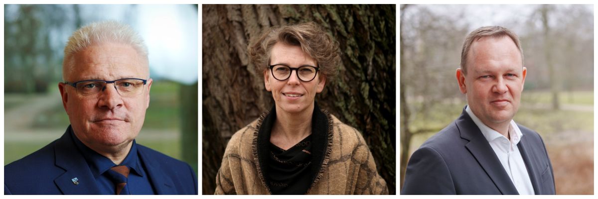 Budgetterne skal beskæres i mange kommuner, og det bliver en svær opgave. Sådan lyder det fra tre borgmestre. Fra venstre ses Frank Schmidt-Hansen (K) fra Vejen, Britt Jensen (S) fra Rødovre og Jesper Frost Rasmussen (V) fra Esbjerg.