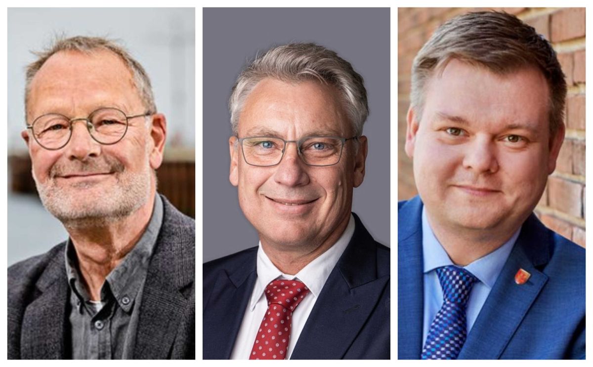 Fra venstre: Peter Hansted, borgmester Ærø Kommune, Holger Schou Rasmussen, borgmester Lolland Kommune og Simon Hansen, borgmester Guldborgsund Kommune.