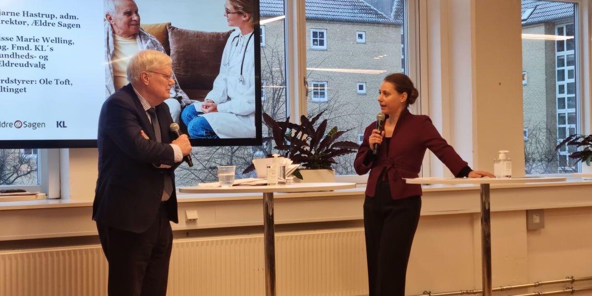 KL's udvalgsformand Sisse Marie Welling og ÆldreSagens formand Bjarne Hastrup præsenterer de to organisationers fælles udspil til fremtidens ældrepleje.