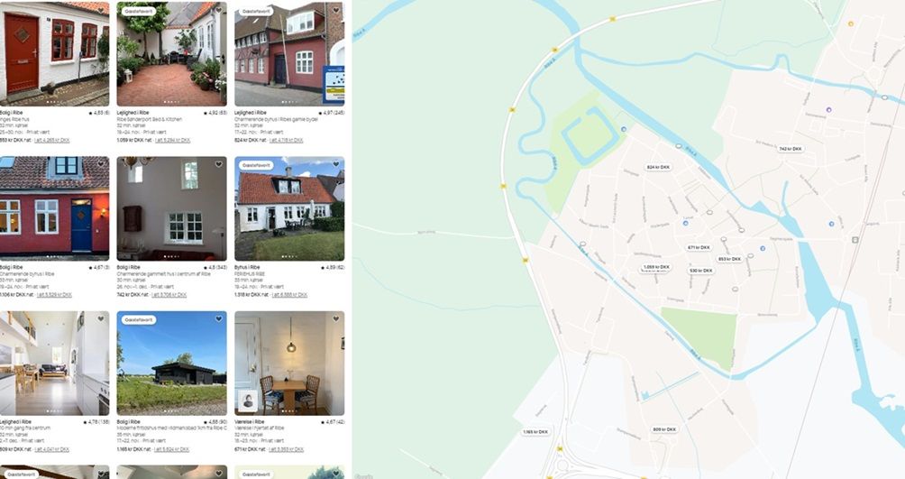 Et øjebliksbillede af muligheder for leje af boliger i Ribe i november - udenfor sæsonen - på Airbnb.