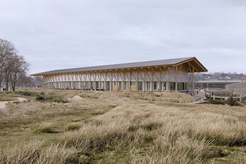 Det bliver Lundgaard & Tranberg Arkitekter, der skal skabe det nye vikingeskibsmuseum i Roskilde. På billedet ses en visualisering af den nye museumsbygning.
